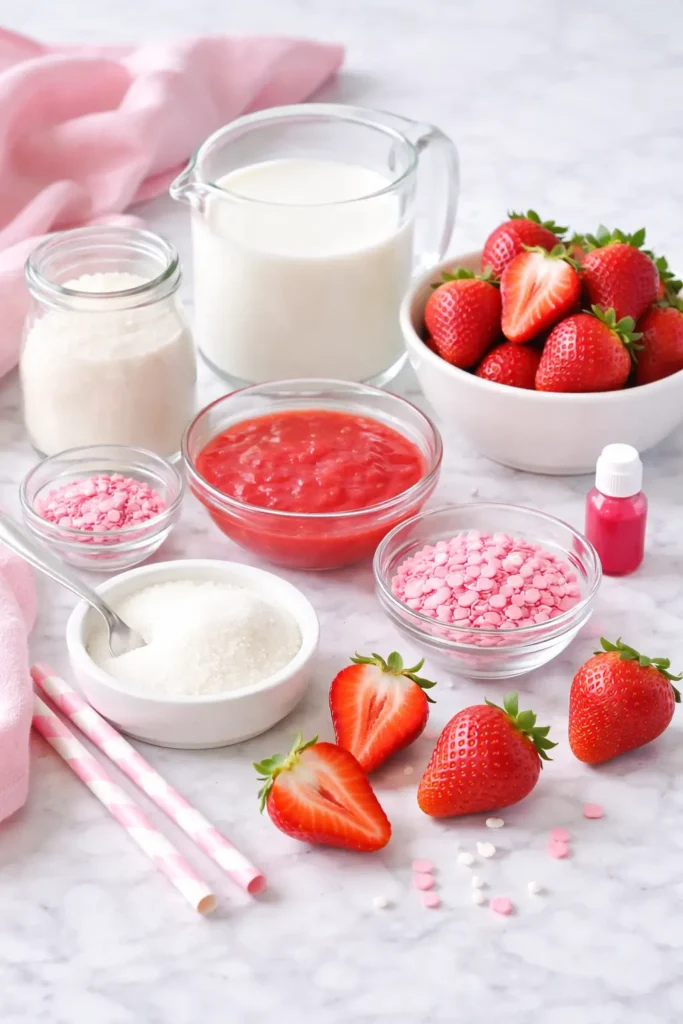 ingredients-for-Pink-Valentine-Strawberry-Milk