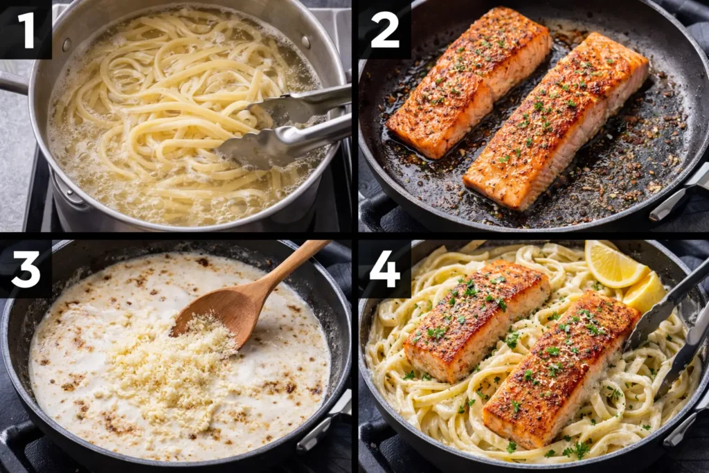 step-by-step-Salmon-Alfredo-Pasta