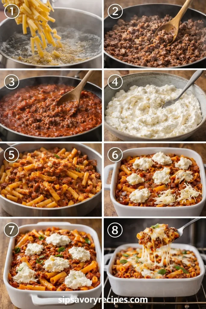 Baked-Ziti-with-Ground-Beef-and-Ricotta-steps