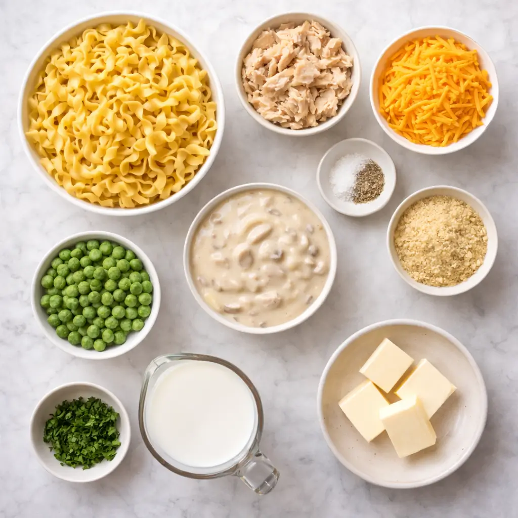 Cheesy-Tuna-Noodle-Casserole-ingredients