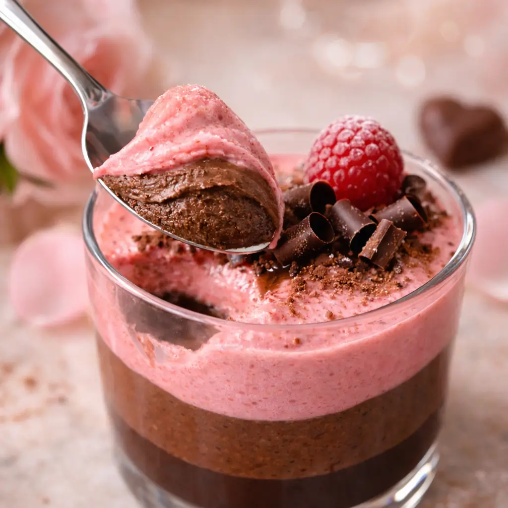 Chocolate raspberry mousse cups for a romantic Valentine’s dessert