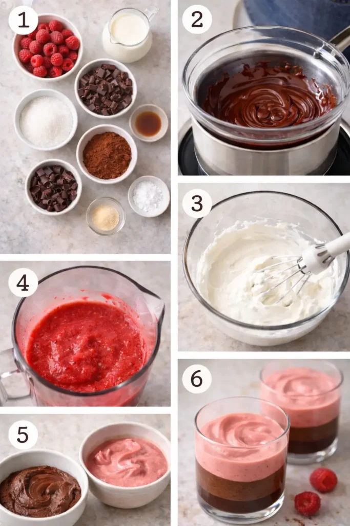 Chocolate-Raspberry-Mousse Cups-steps