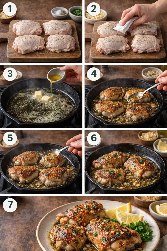 Garlic-Butter-Chicken-Thigh-Skillet-steps