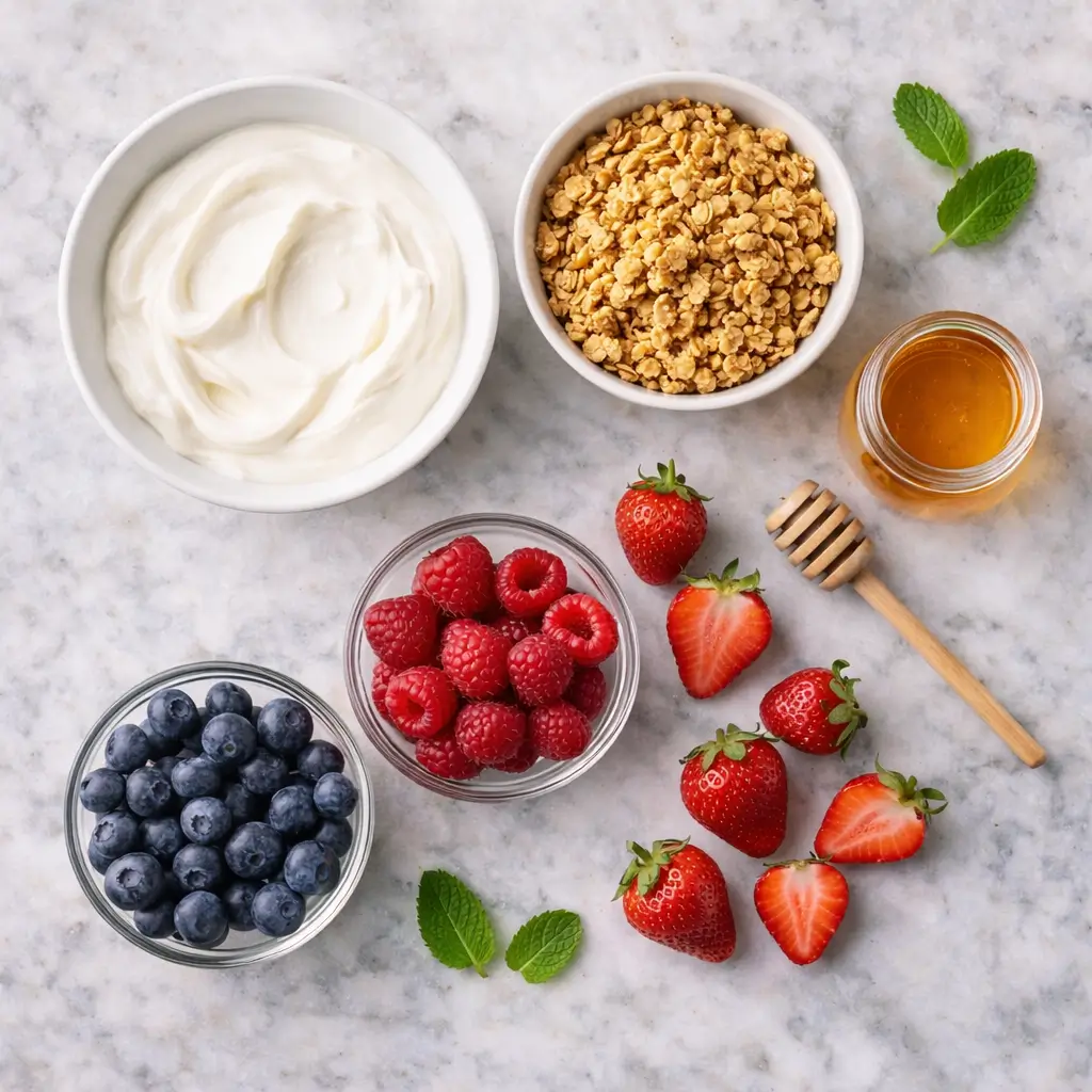 Greek-Yogurt-Berry-Parfaits-ingredients