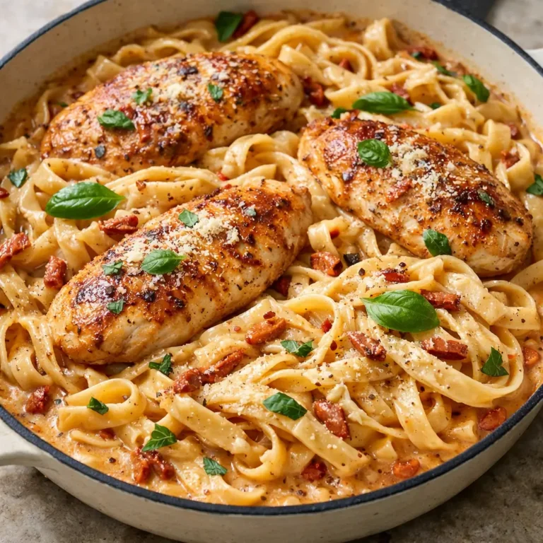 One-pan Marry Me Chicken Pasta in creamy sauce for a romantic Valentine’s Day dinner