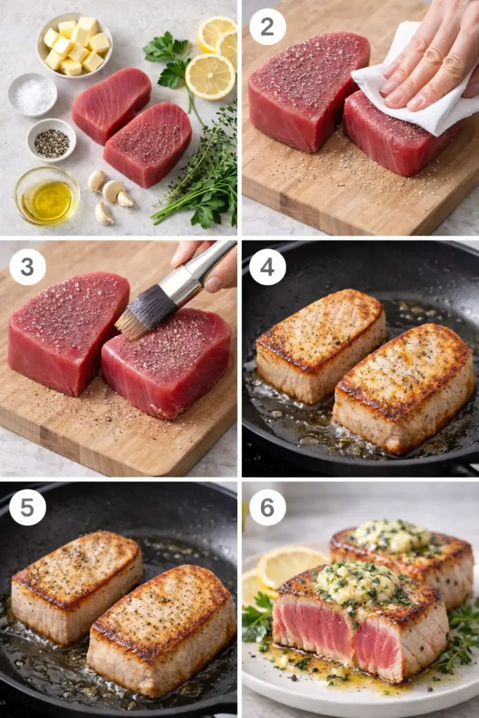 Seared-Tuna-Steaks-with-Garlic-Herb-Butter-steps