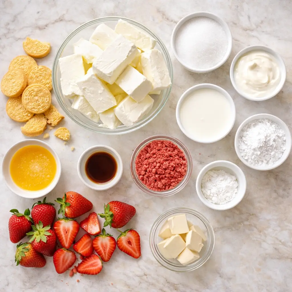 Strawberry-Crunch-Cheesecake-ingredients