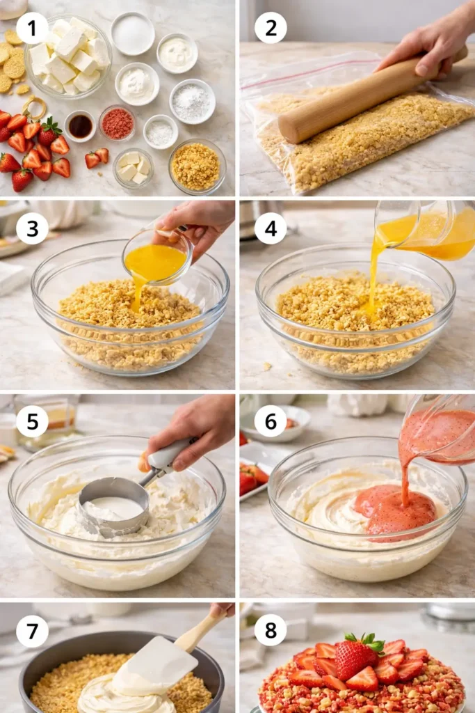 Strawberry-Crunch-Cheesecake-steps