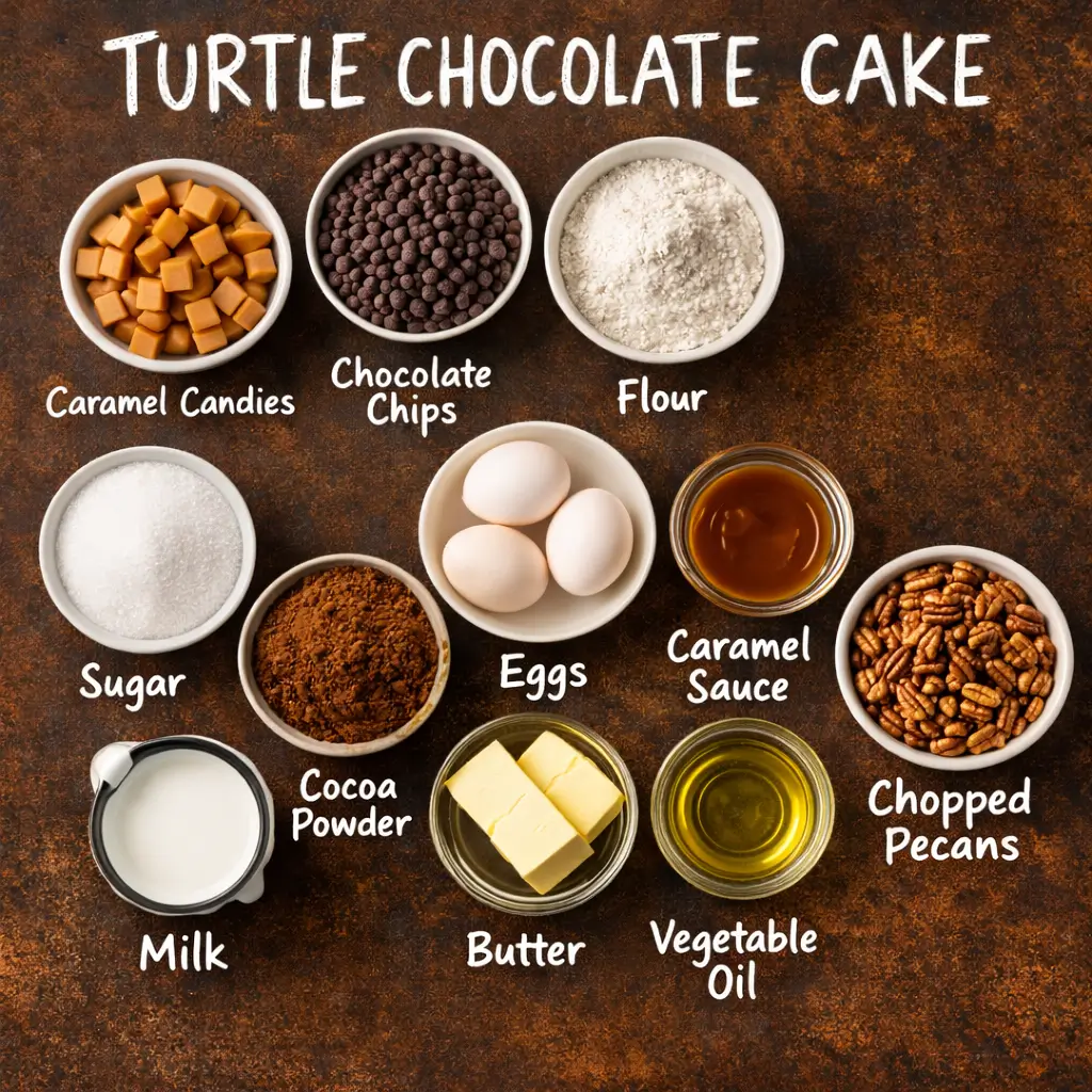 layered-Chocolate-Turtle-Cake-ingredients