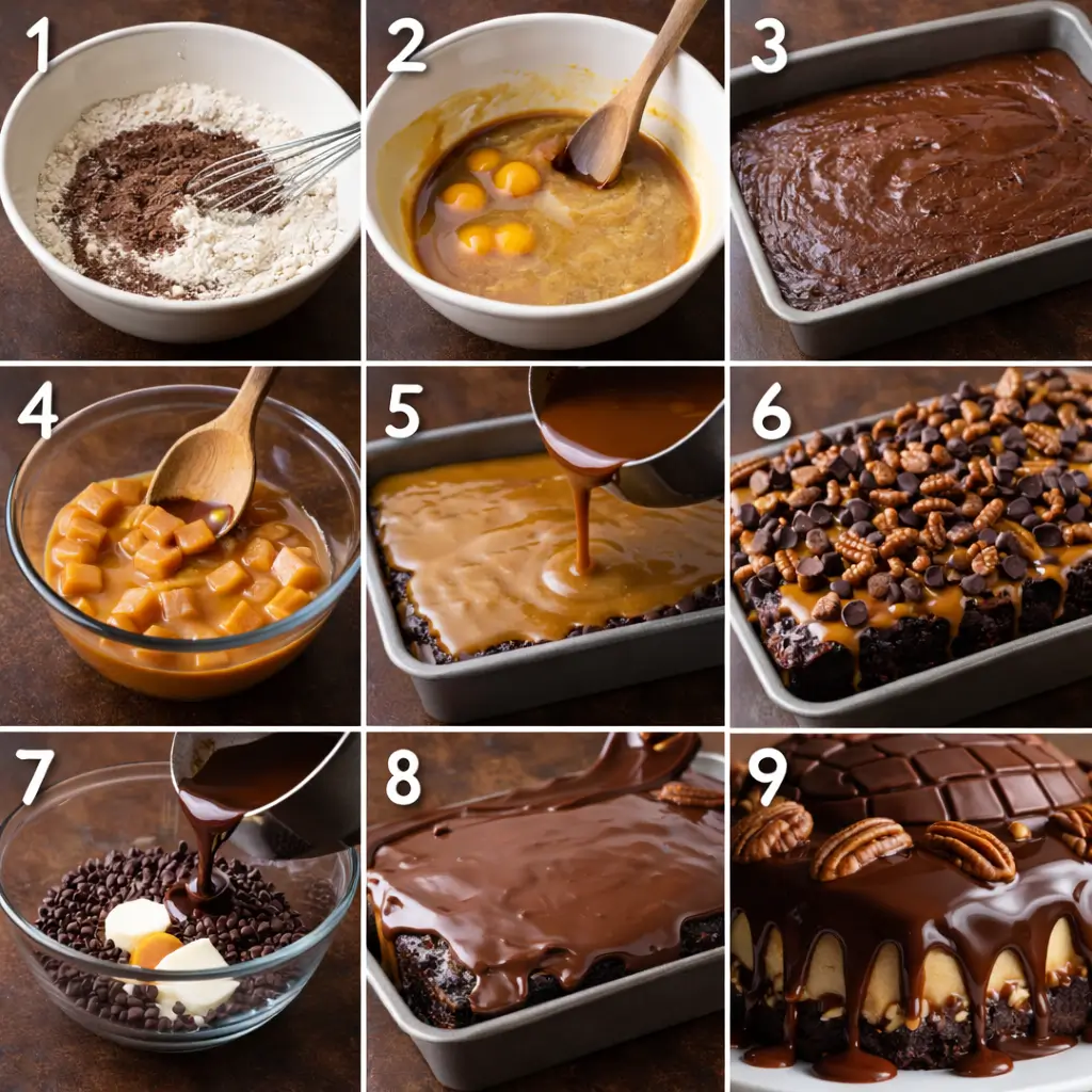 layered-Chocolate-Turtle-Cake-steps