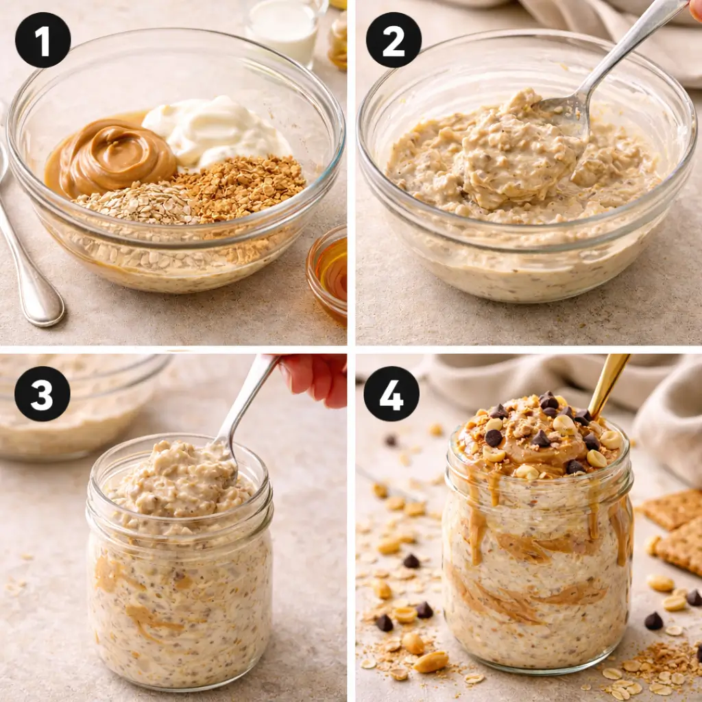 peanut-butter-cheesecake-overnight-oats-steps-instructions