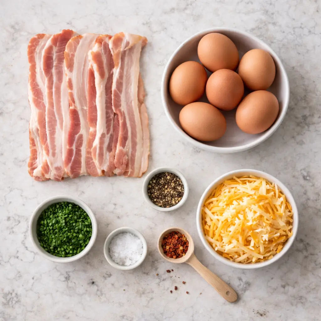 Baked-Eggs-in-a-Muffin-Tin-with-Bacon-ingredients