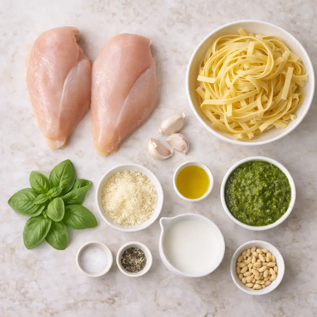 Creamy-Chicken-Pesto-Pasta-ingredients