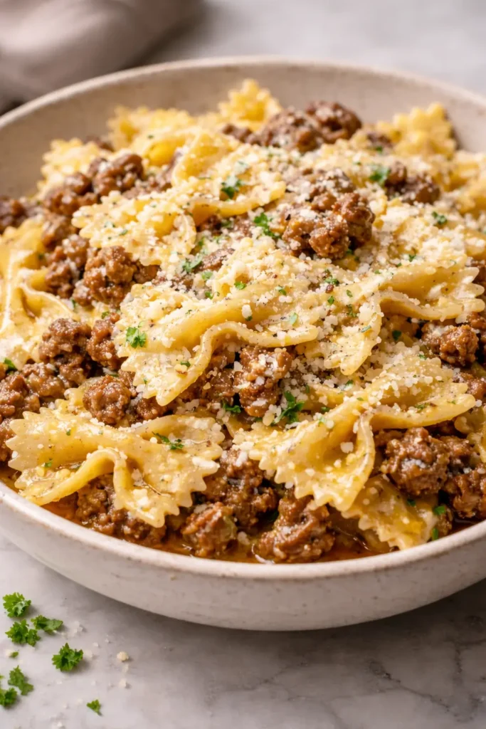Garlic-Butter-Bowtie-Pasta-with-Ground-Beef-2