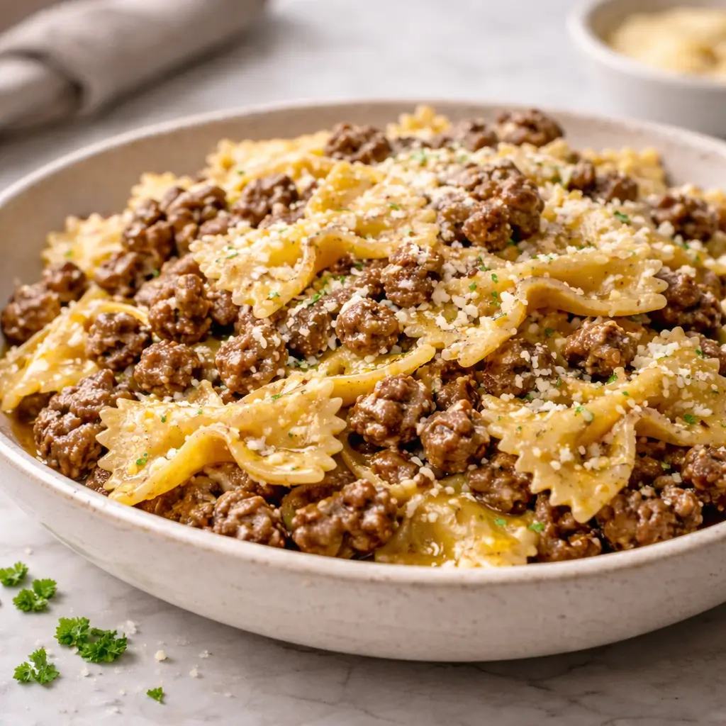 Garlic-Butter-Bowtie-Pasta-with-Ground-Beef-3