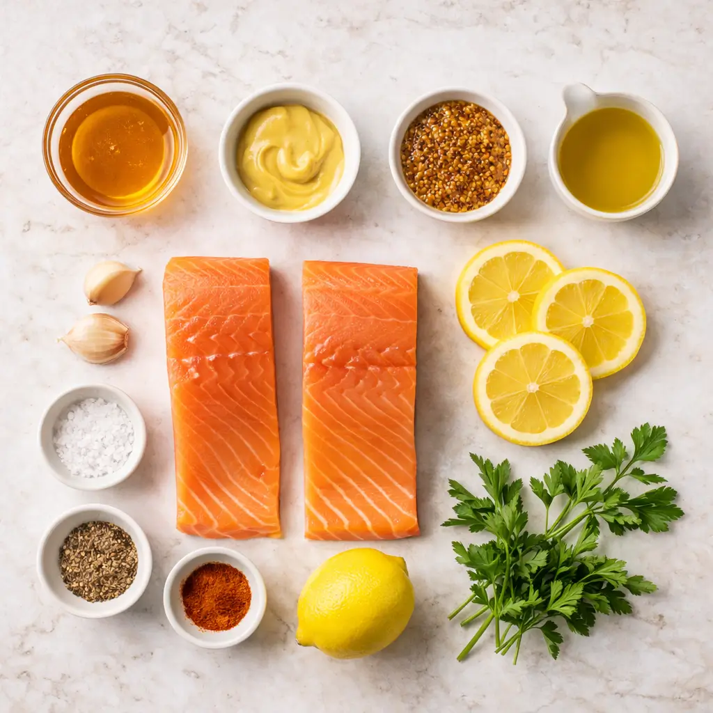 Honey-Mustard-Baked-Salmon-ingredients