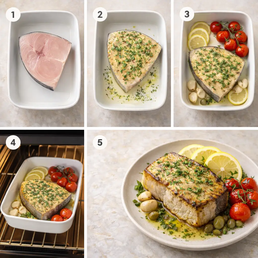 Mediterranean-Garlic-Lemon-Herb Oven-Baked-Swordfish-steps-new