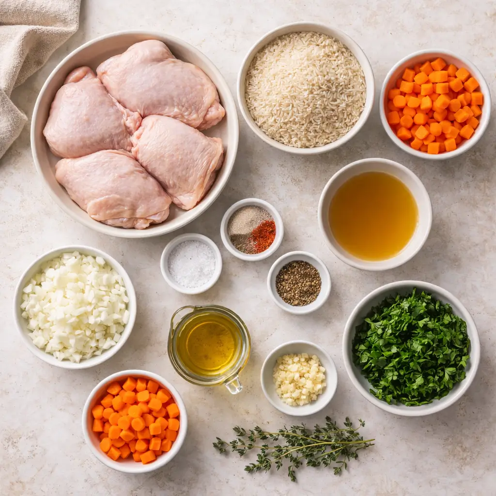 One-Pan-Chicken-and-Rice-ingredients