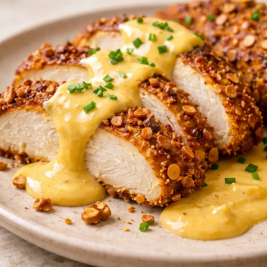 Pretzel-Chicken-with-Mustard-Cheddar-Sauce-2