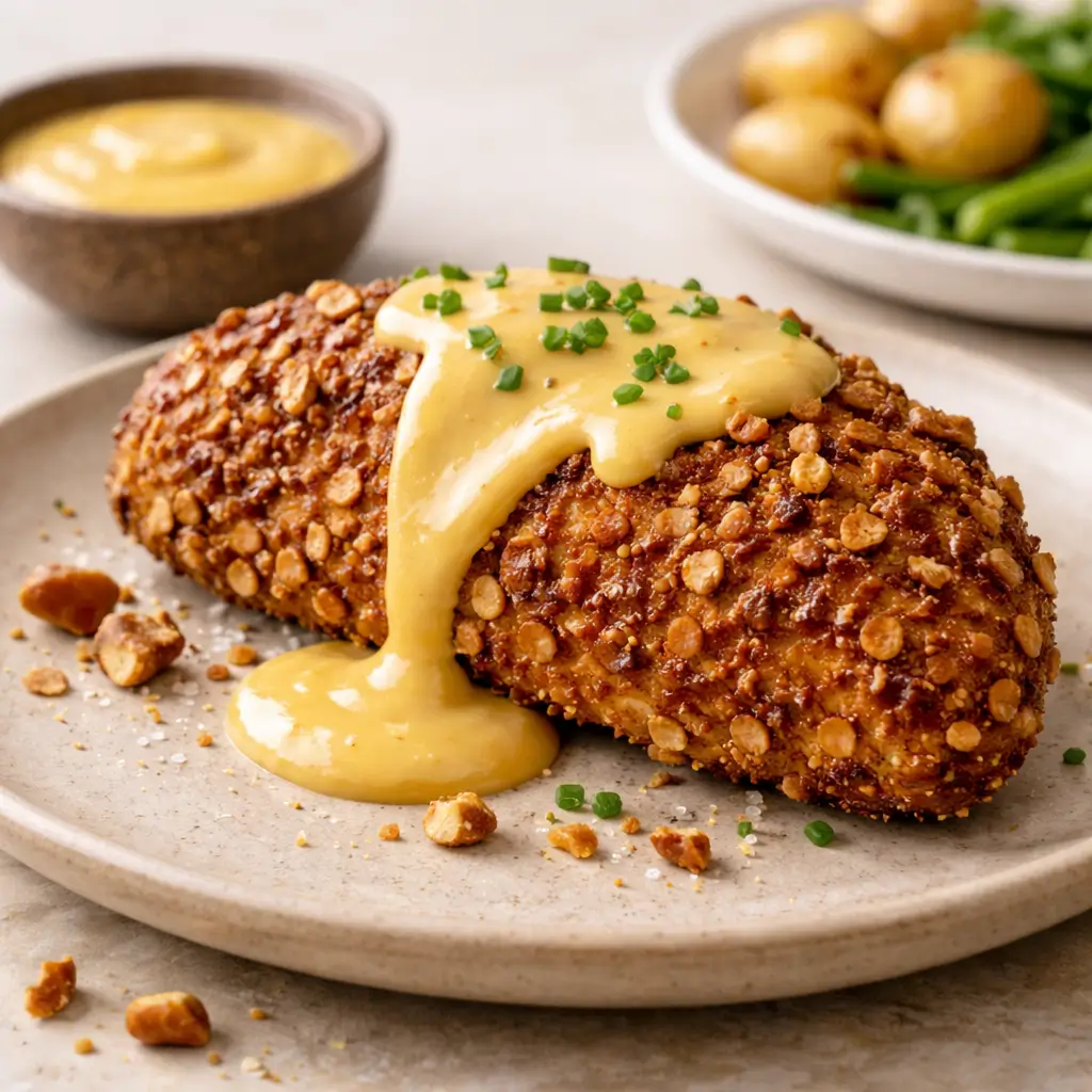 Pretzel-Chicken-with-Mustard-Cheddar-Sauce-3