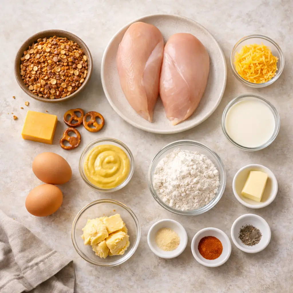 Pretzel-Chicken-with-Mustard-Cheddar-Sauce-ingredients
