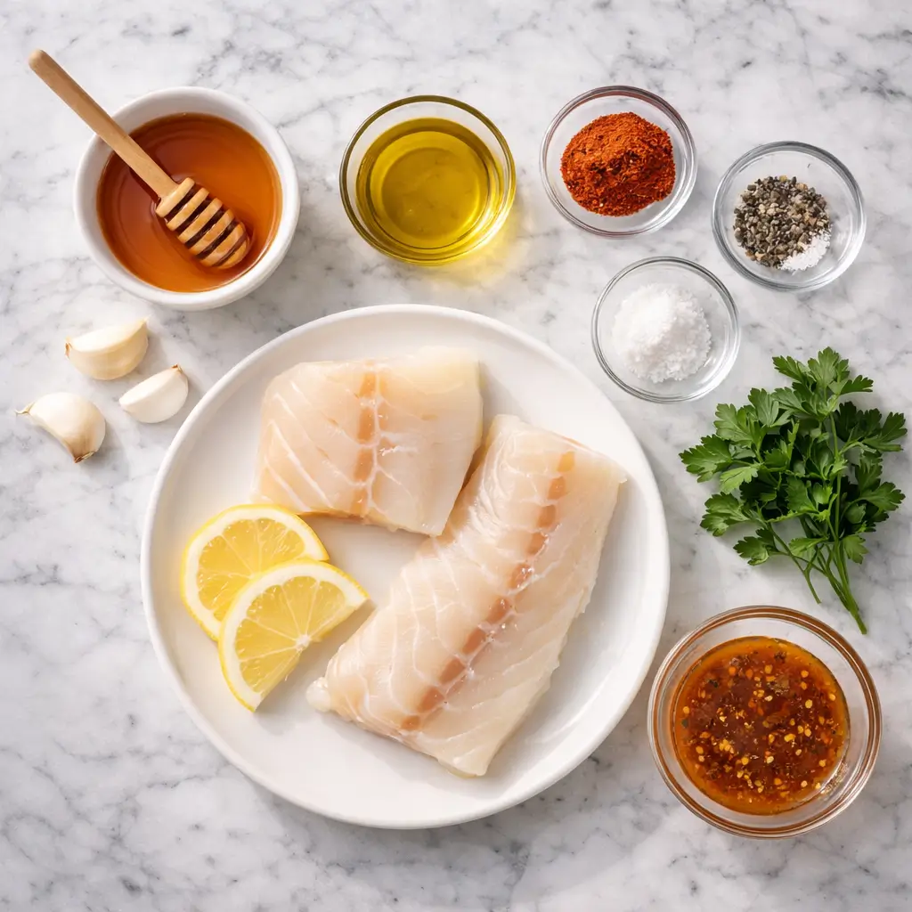 Baked-Honey-Marinated-Cod-Recipe-ingredients