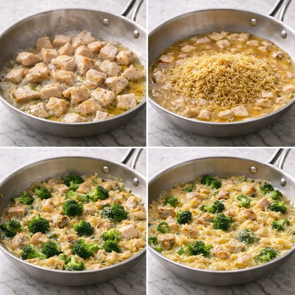 Cheesy-Chicken-Broccoli-Orzo-steps