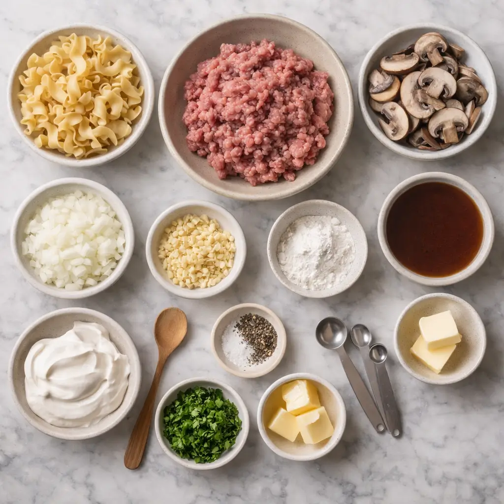 Ground-Beef-Stroganoff-ingredients