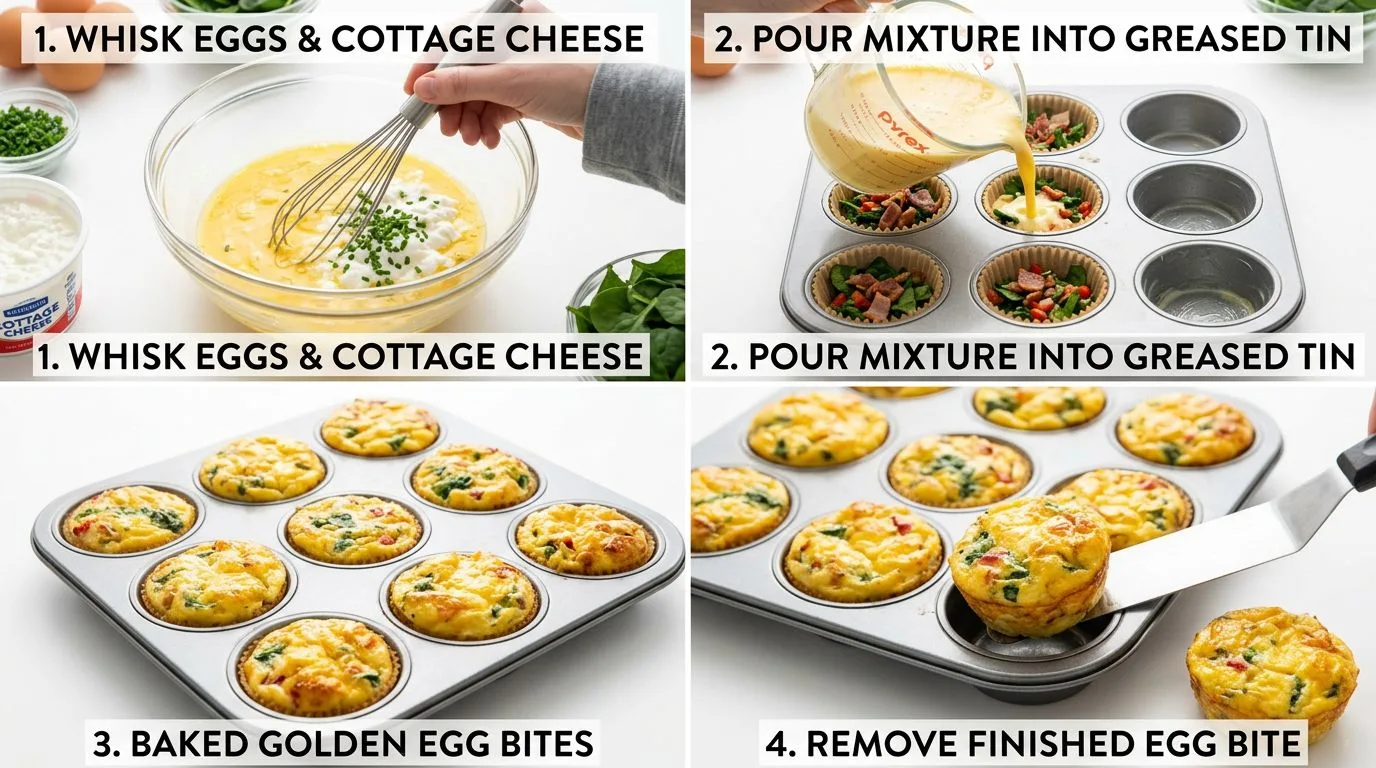 Step by step process of making Cottage Cheese Egg Bites