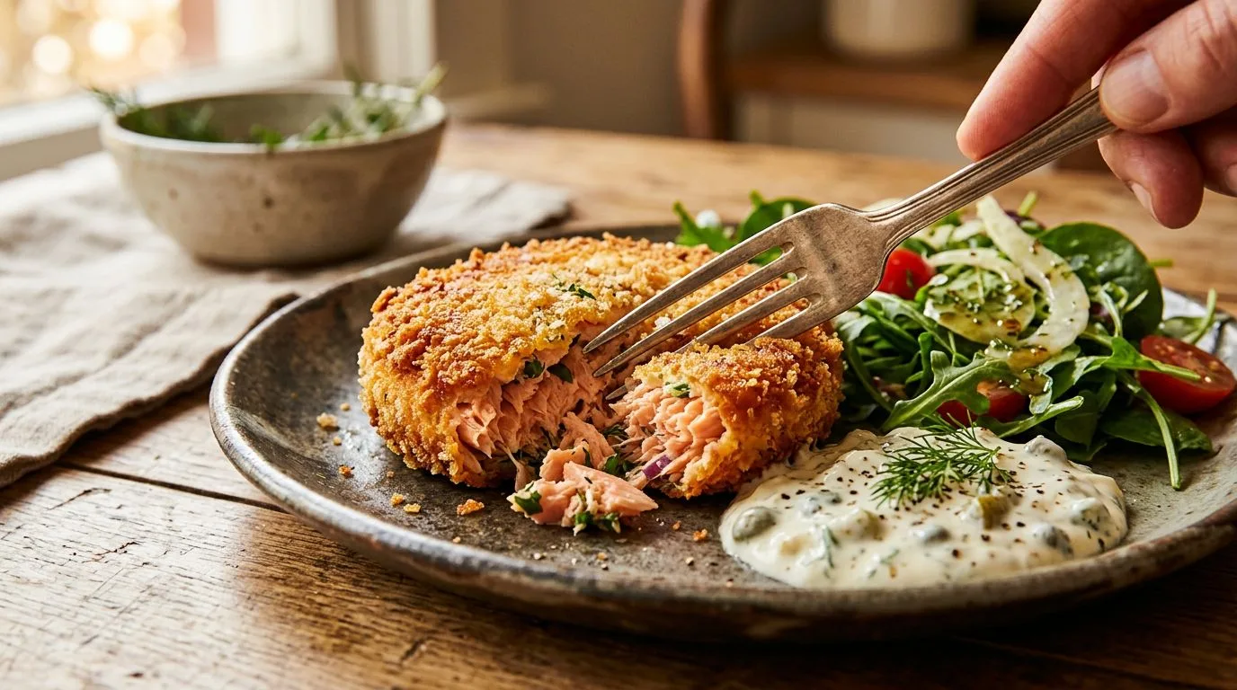 Crispy Canned Salmon Cakes served and ready to eat