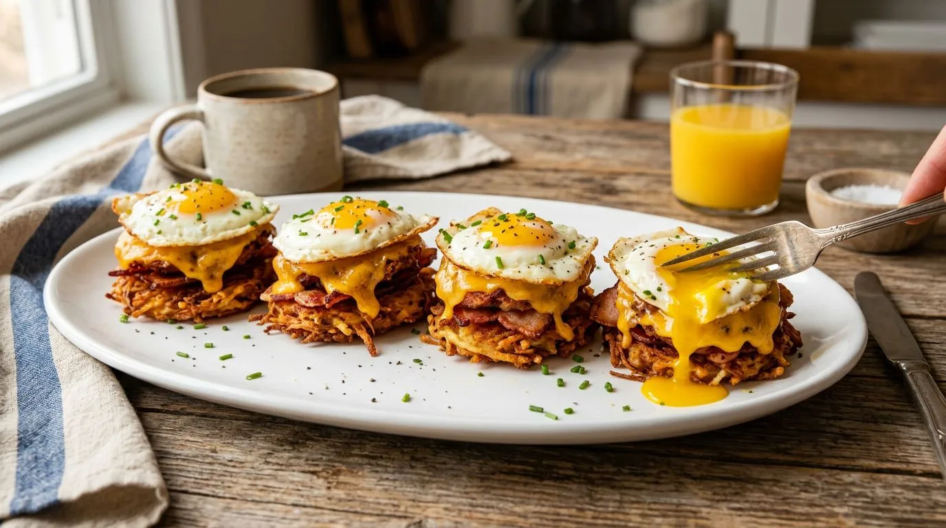 Crispy Potato Bacon, Egg & Cheese served and ready to eat