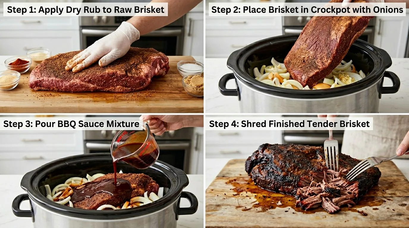 Step by step process of making Crockpot BBQ Beef Brisket