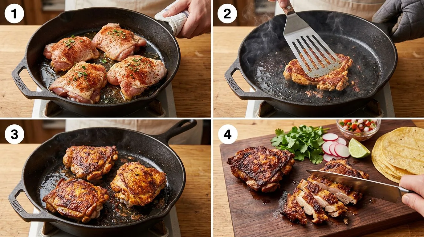 Step by step process of making Dill Pickle Ranch Smash Chicken Tacos