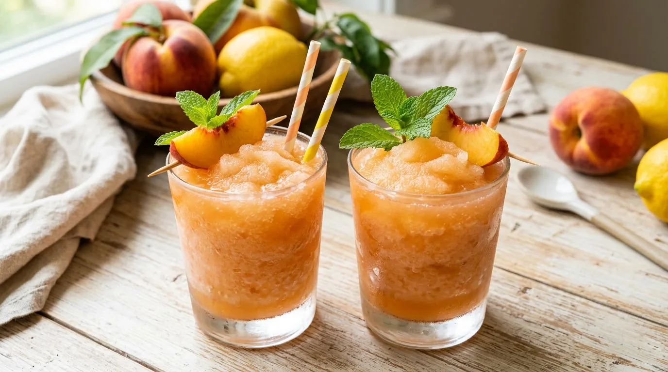 Frozen Peach Lemonade served and ready to eat