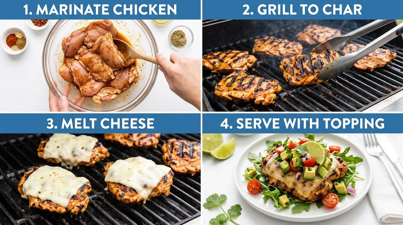 Step by step process of making Grilled California Avocado Chicken