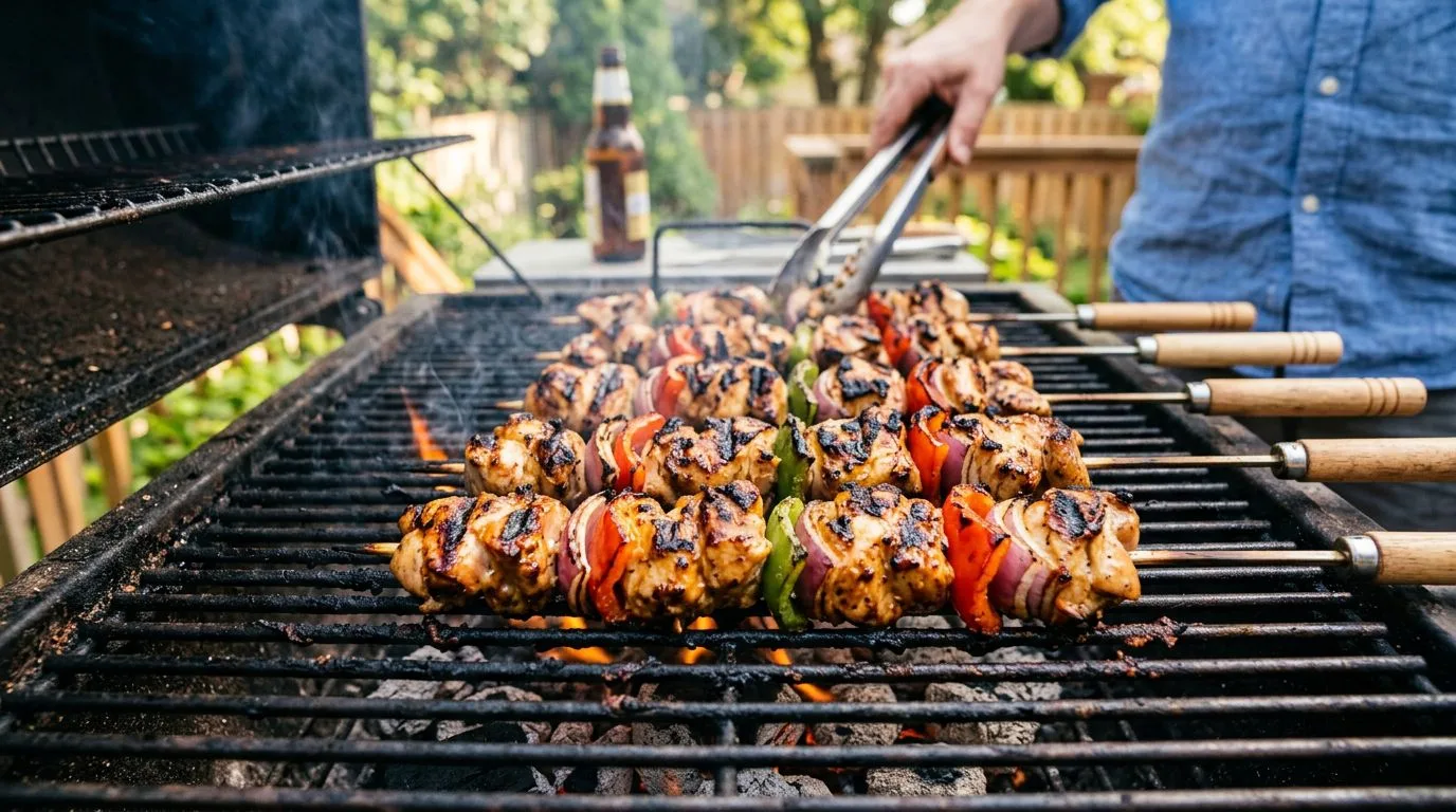 Grilled Chicken Kabobs with Tzatziki  served and ready to eat