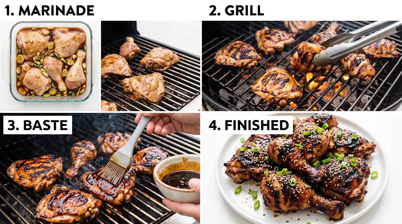Step by step process of making Grilled Huli Huli Chicken