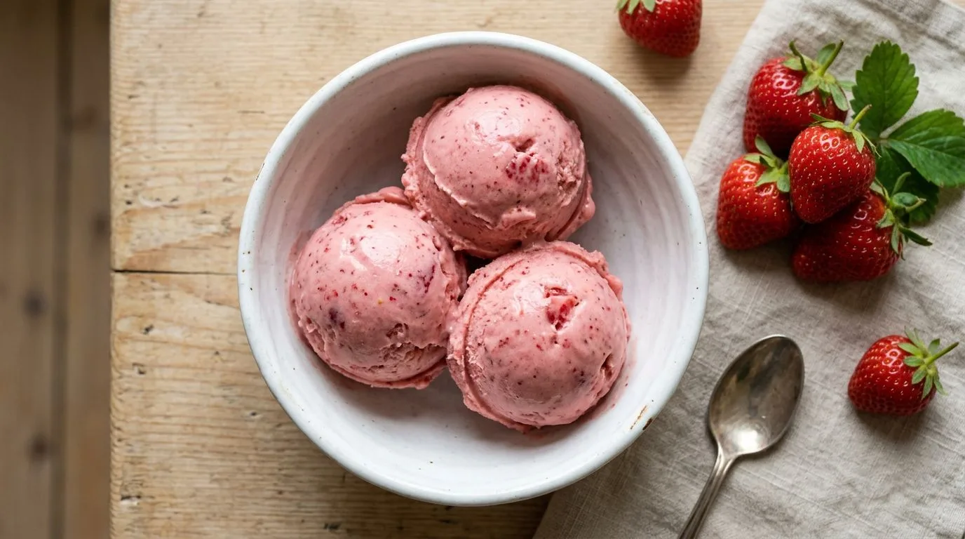 Homemade Strawberry Ice Cream served and ready to eat