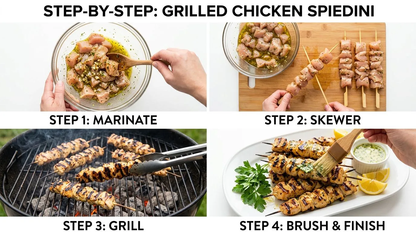 Step by step process of making Lemon Garlic Butter Chicken Spiedini