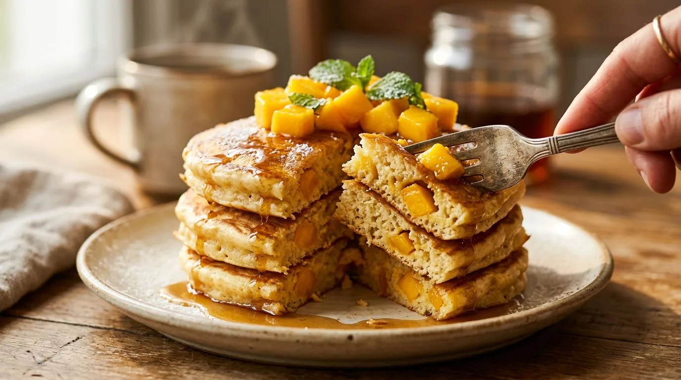 Mango Pancakes served and ready to eat