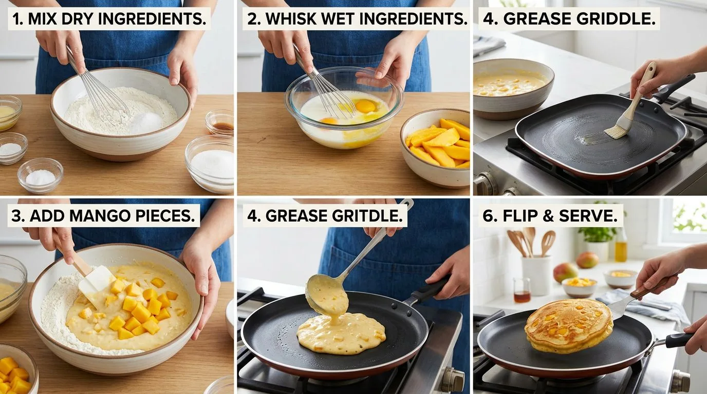 Step by step process of making Mango Pancakes