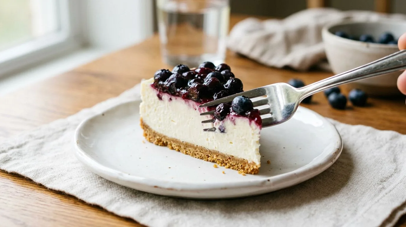 No Bake Blueberry Cheesecake served and ready to eat