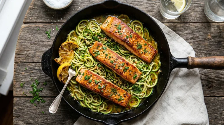 One Pan Lemon Garlic Butter Salmon and Zucchini Noodles
