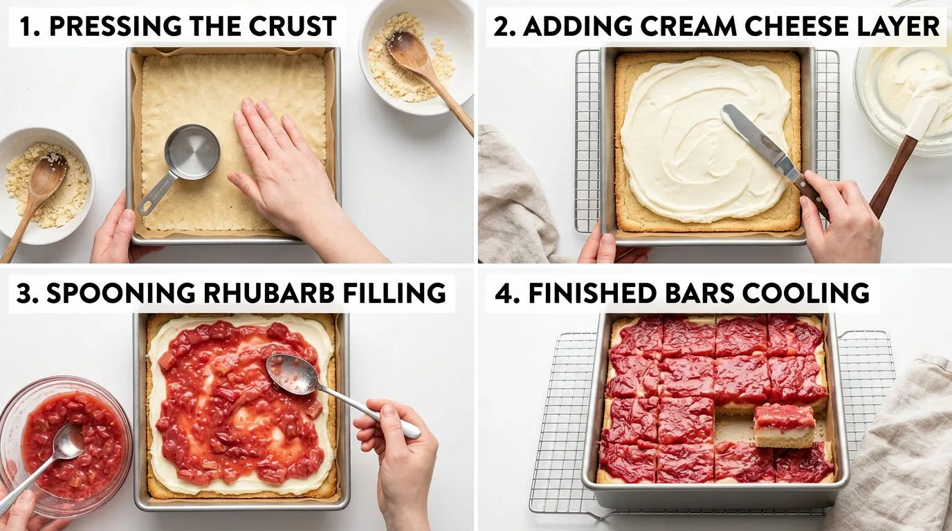 Step by step process of making Rhubarb Bars with Cream Cheese