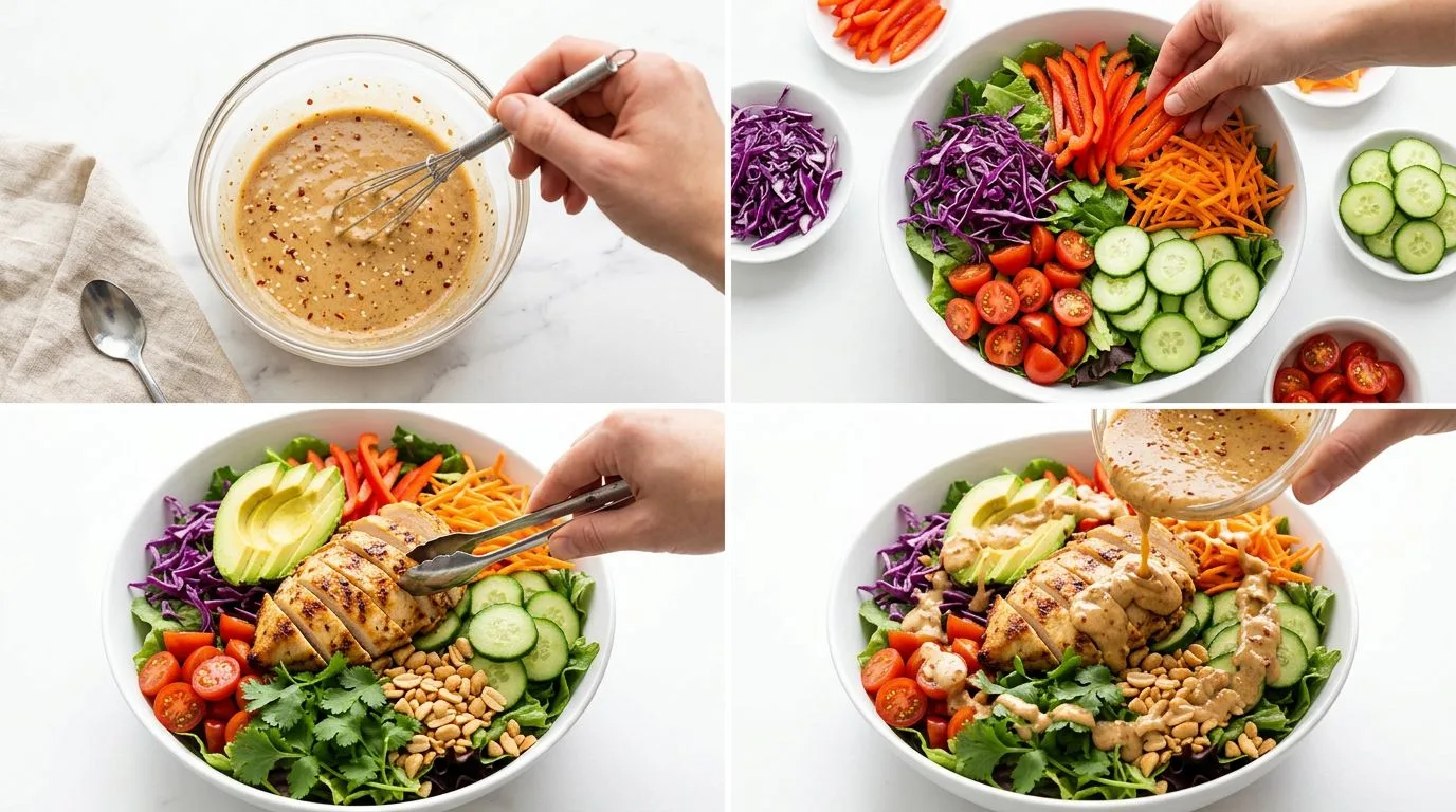Step by step process of making Spring Roll Salad with Spicy Ginger Dressing