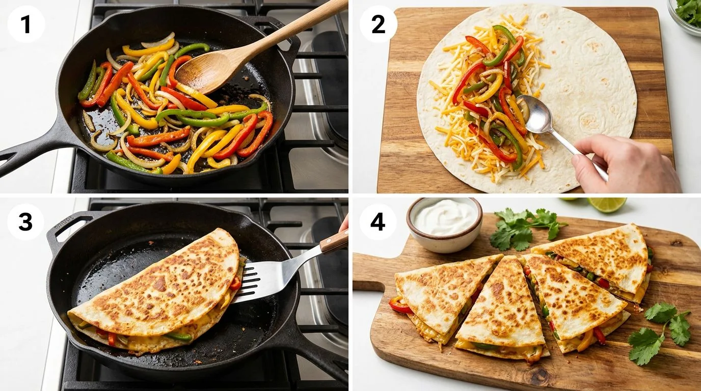 Step by step process of making Veggie Quesadillas